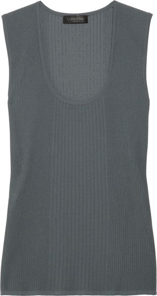 Calvin Klein Ribbedknit Tank in Gray - Lyst