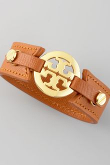 Tory Burch Etched Leather Logo Cuff - Lyst