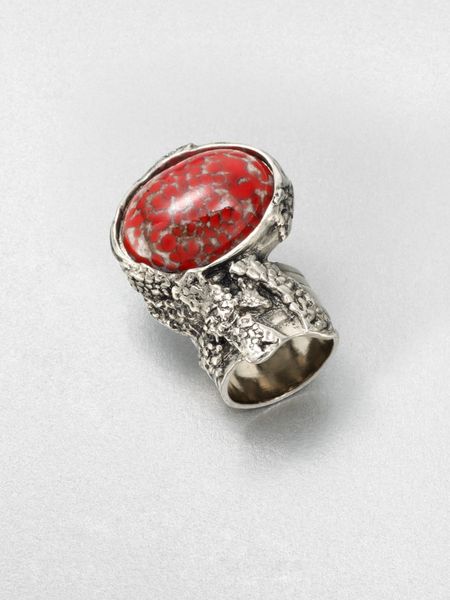 Yves Saint Laurent AntiqueInspired Silvertone Arty Ovale Ring in Silver (crimson) - Lyst