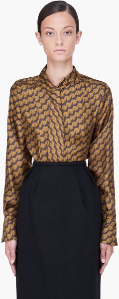 Chloé Bronze Silk Bird Print Blouse in Brown (bronze) - Lyst