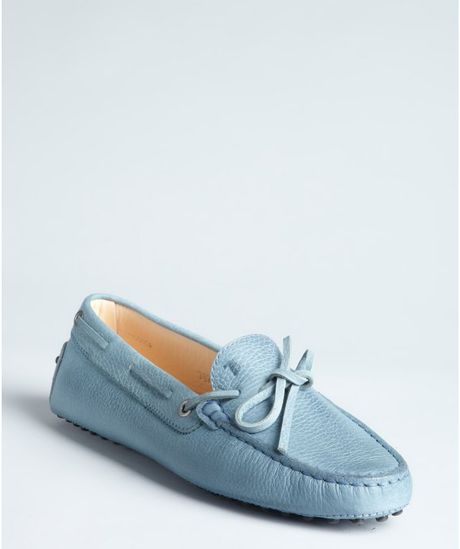 Tod&#39;s Light Blue Boatstitched Bow Moccasin Loafers in Blue | Lyst