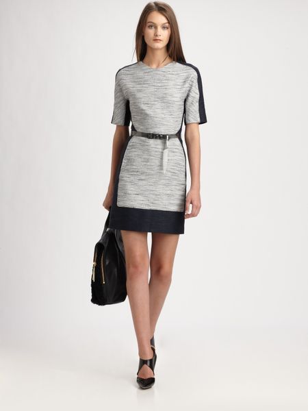 3.1 Phillip Lim Trompe Loeil Belted Dress in Gray (white) - Lyst