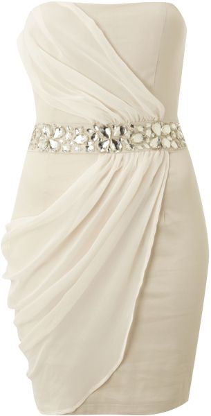 Ax Paris Ax Paris Jewelled Strapless Dress in Gold (cream) - Lyst