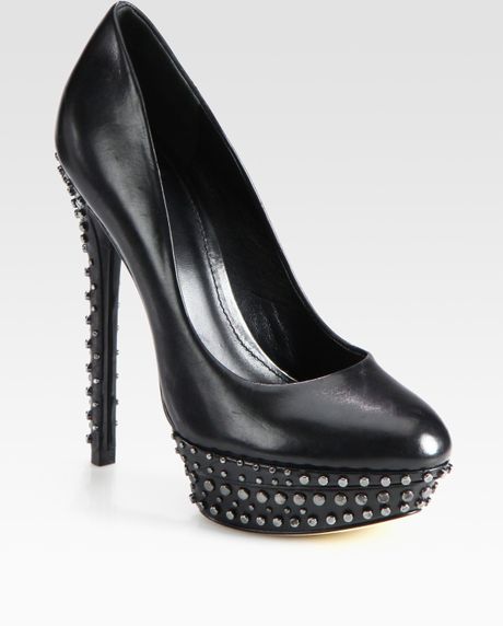 B Brian Atwood Studded Leather Platform Pumps in Black | Lyst
