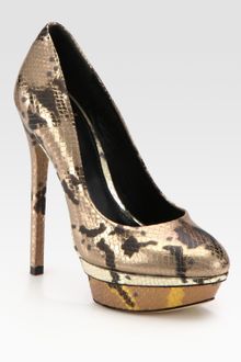B Brian Atwood Metallic Snakeprint Leather Platform Pumps - Lyst