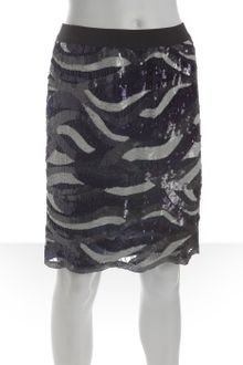 BCBGMAXAZRIA Navy Charcoal and Cream Sequined Elodie Scalloped Hem Skirt - Lyst