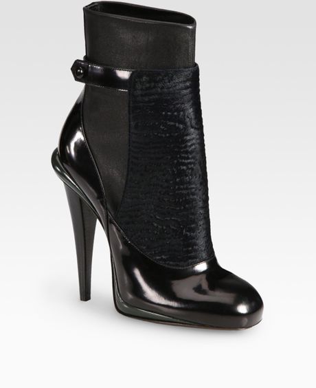 Fendi Calf Hair and Patent Leather Ankle Boots in Black - Lyst