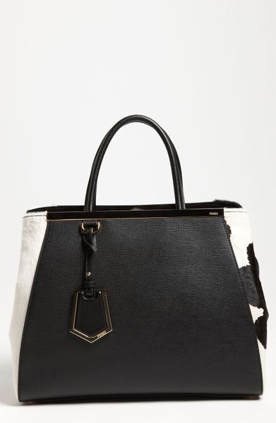 Fendi 2jours Calf Hair Leather Shopper in Black (black/ milk) - Lyst