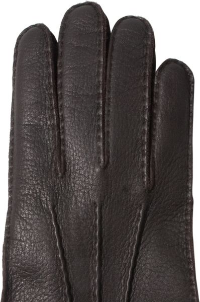 Gucci Exposedstitch Leather Gloves in Brown for Men - Lyst