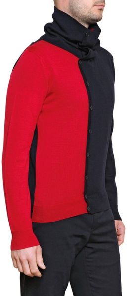 Laura G Two Tone Knitted Asymmetric Cardigan - Lyst