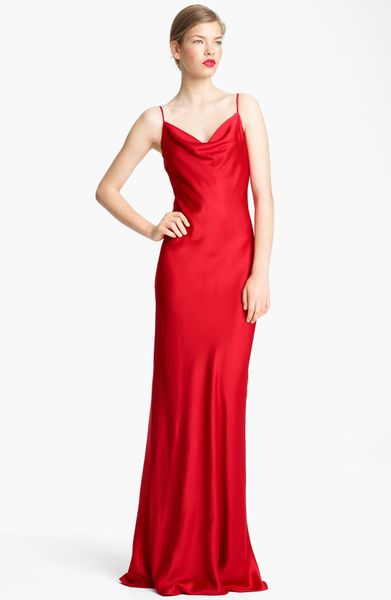 Michael Kors Drape Neck Satin Charmeuse Gown in Red (crimson) - Lyst