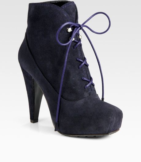 Proenza Schouler Suede Laceup Platform Ankle Boots in Blue (navy) - Lyst