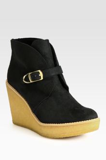 Stella McCartney Faux Suede and Faux Shearling Wedge Ankle Boots - Lyst