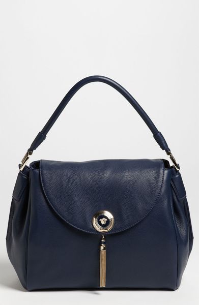 Versace Versace Medium Leather Flap Satchel in Blue (blu notte) - Lyst