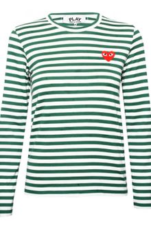 Comme Des Garçons Red Heart Stripe T-Shirt Green - Lyst