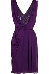 Matthew Williamson Embellished Lace and Draped Silk Chiffon Dress