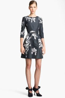 Oscar de la Renta Belted Print Silk Faille Dress - Lyst