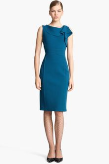 Oscar de la Renta Ruffle Neck Stretch Wool Dress - Lyst