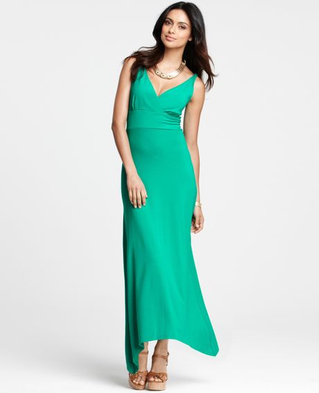 Ann Taylor Tall Asymmetric Hem Maxi Dress in Green (bright emerald ...