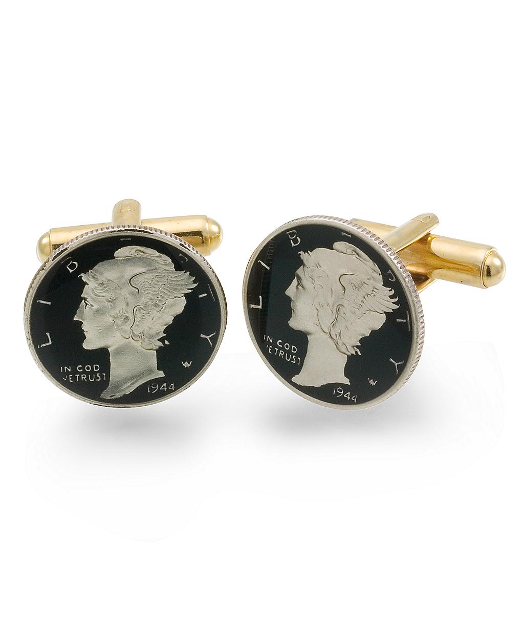 Brooks Brothers Mercury Dime Enamel Hand Painted Cuff Links in Gold for