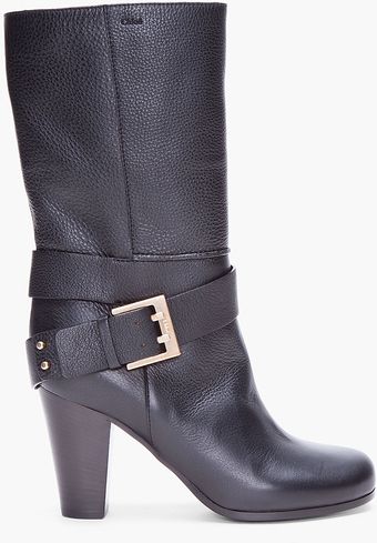 Chloé Black Leather Rabbit Fur Lined Boots - Lyst
