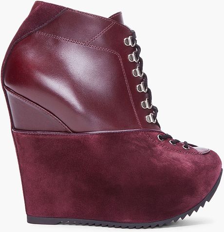 Yves Saint Laurent Oxblood Leather Amarena Wedge Boots in Red (oxblood) - Lyst