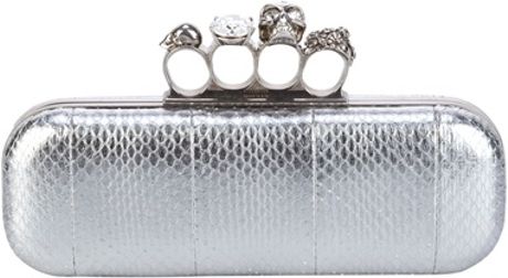 Alexander Mcqueen Knuckleduster Clutch in Silver (floral) - Lyst