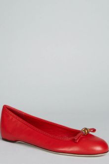 Gucci Red Leather Bamboo Bow Flats - Lyst
