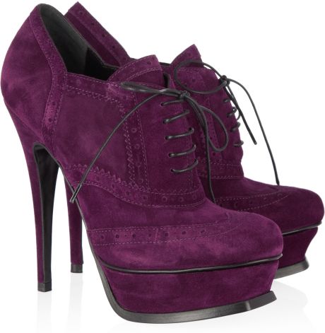 Yves Saint Laurent Suede Brogue Ankle Boots in Purple - Lyst