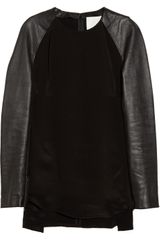 3.1 Phillip Lim Leather sleeved Silk Top