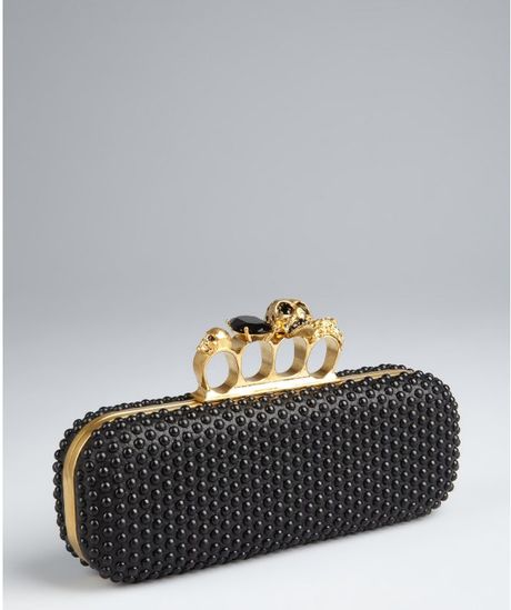 Alexander Mcqueen Black Beaded Leather Knucklebox Clutch in Black - Lyst