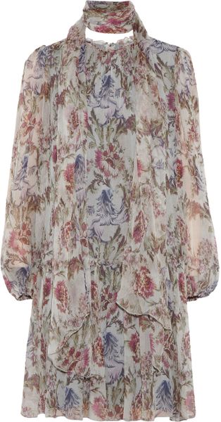 Dolce & Gabbana Floral print Silk georgette Dress in Gray (floral) - Lyst