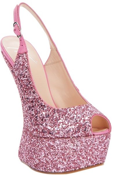 Giuseppe Zanotti Sequin Wedge Heel in Pink - Lyst