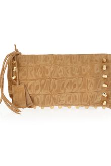Linea Pelle Twocompartment Crocodileembossed Suede Clutch Natural - Lyst