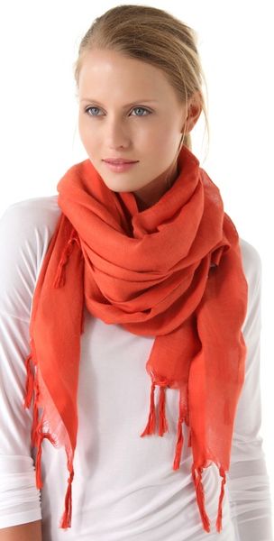 Love Quotes Knotted Tassel Linen Scarf Charcoal in Orange