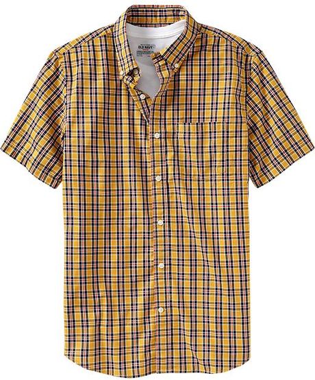 Old Navy Patterned Slimfit Shirts in Yellow for Men (yellow plaid ...