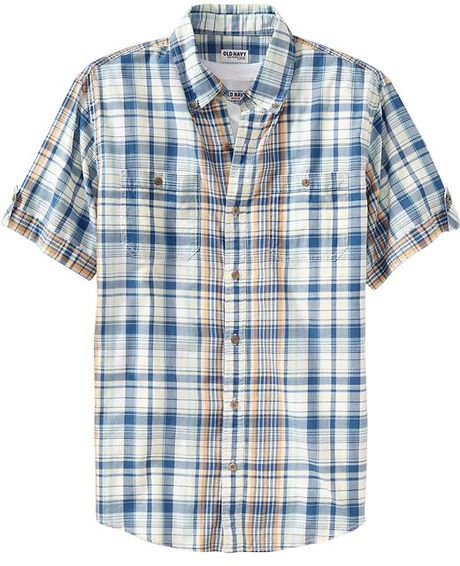 Old Navy Plaid Shirts in Blue for Men (yellow plaid) | Lyst