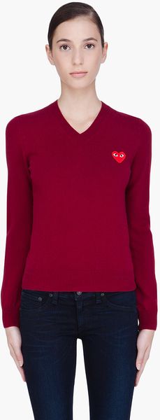 Play Comme Des Garçons Burgundy Vneck Sweater - Lyst
