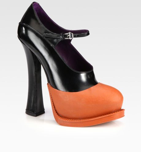 Prada Bicolor Leather Mary Jane Platform Pumps in Orange (black) - Lyst