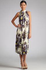Suno Purple Floral Jersey Pleated Trapeze Dress
