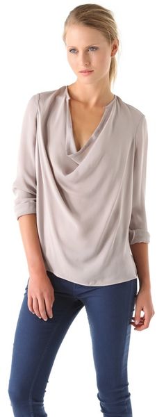Vince Cowl Blouse in Gray - Lyst