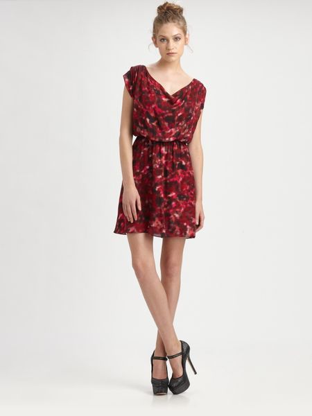 Alice + Olivia Belinda Abstract Cowl Dress in Red (floral) - Lyst