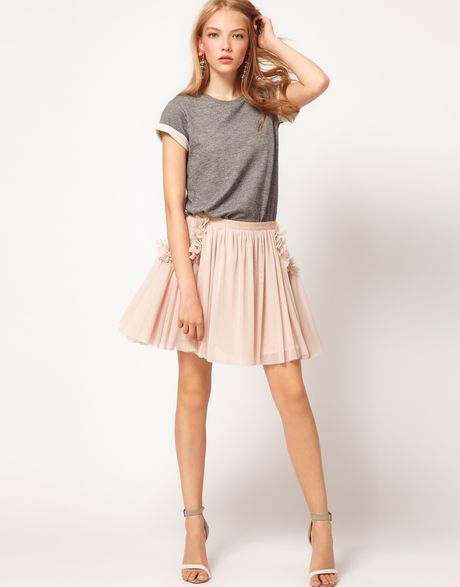 Asos Collection Asos Skater Skirt with Flower Pocket in Beige (peach) - Lyst