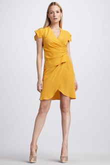 Derek Lam Gathered Crepe De Chine Dress Sunflower - Lyst
