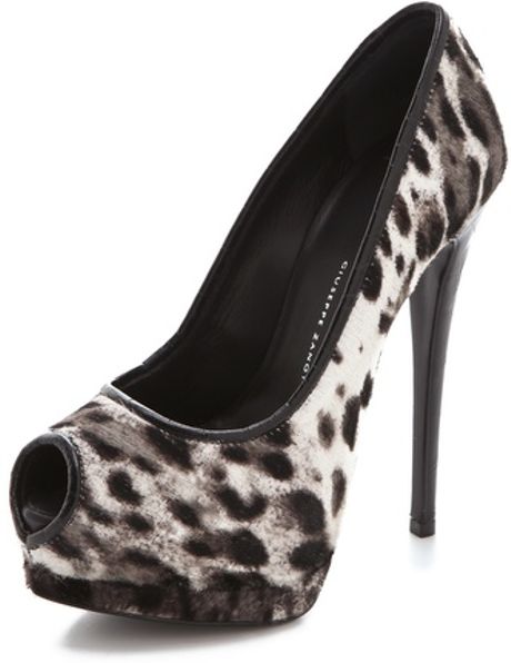 Giuseppe Zanotti Snow Leopard Peep Toe Pumps in Black (leopard) - Lyst