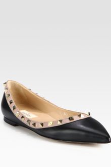 Valentino Rockstud Leather Flats - Lyst