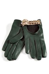 Valentino Royal Green Studded Driving Gloves