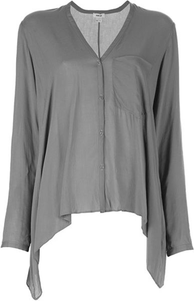 Helmut Lang Sqr Asymmetric Blouse in Gray (khaki) - Lyst