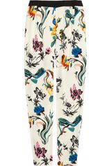 Tibi Floral Print Silk Crepe De Chine Pants
