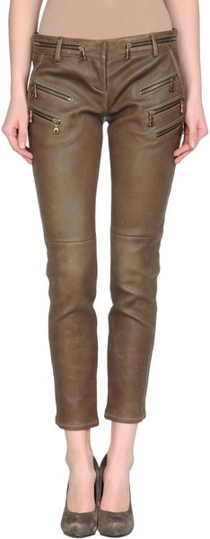 Balmain Leather Trousers in Brown - Lyst